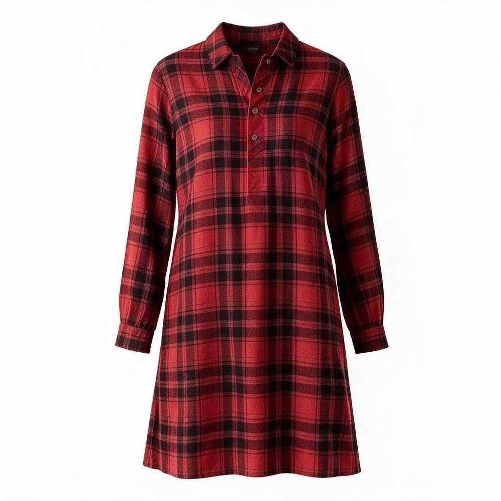 J.Jill Lyocell Buffalo Plaid Tunic Shirt Dress Size L Heritage Holiday